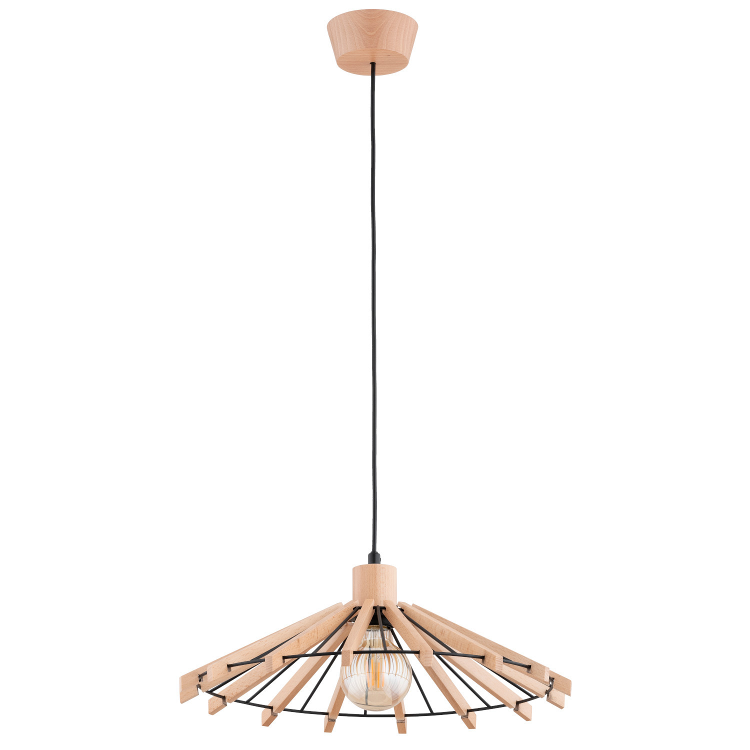 Lampa wisząca jasne drewno-czarna NATKA 1xE27x15W wym: 80x44x44 cm Alfa