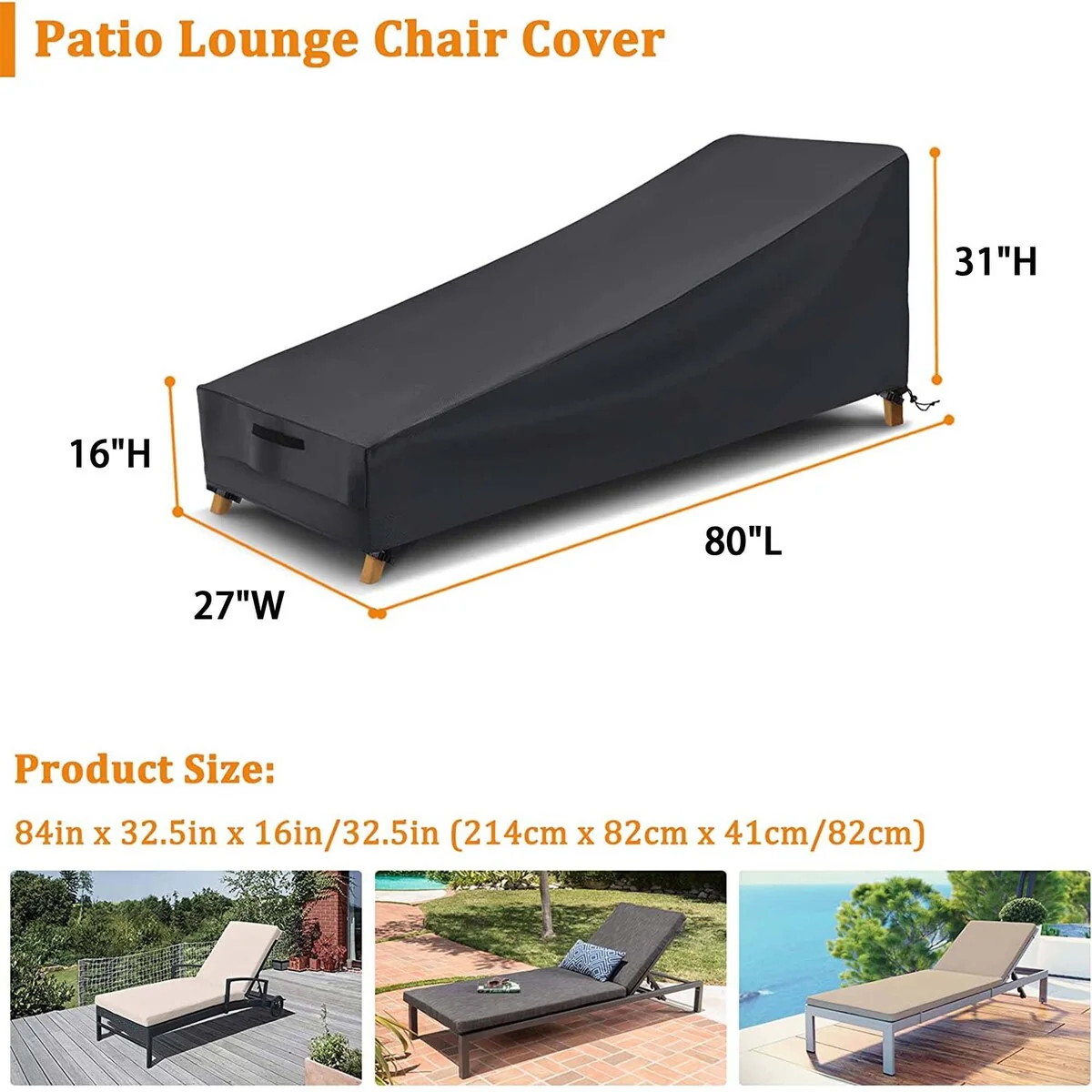 Waterproof Chaise Lounge Cover, Patio Lounge Chair Cover,Windproof Outdoor Lounge Chair Covers,Beach Pool Lounge Cover
