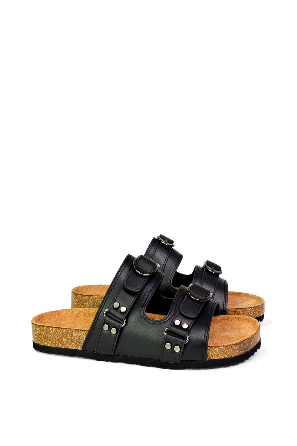XY London Evan' Strappy Slip On Buckle Flat Sandal Sliders