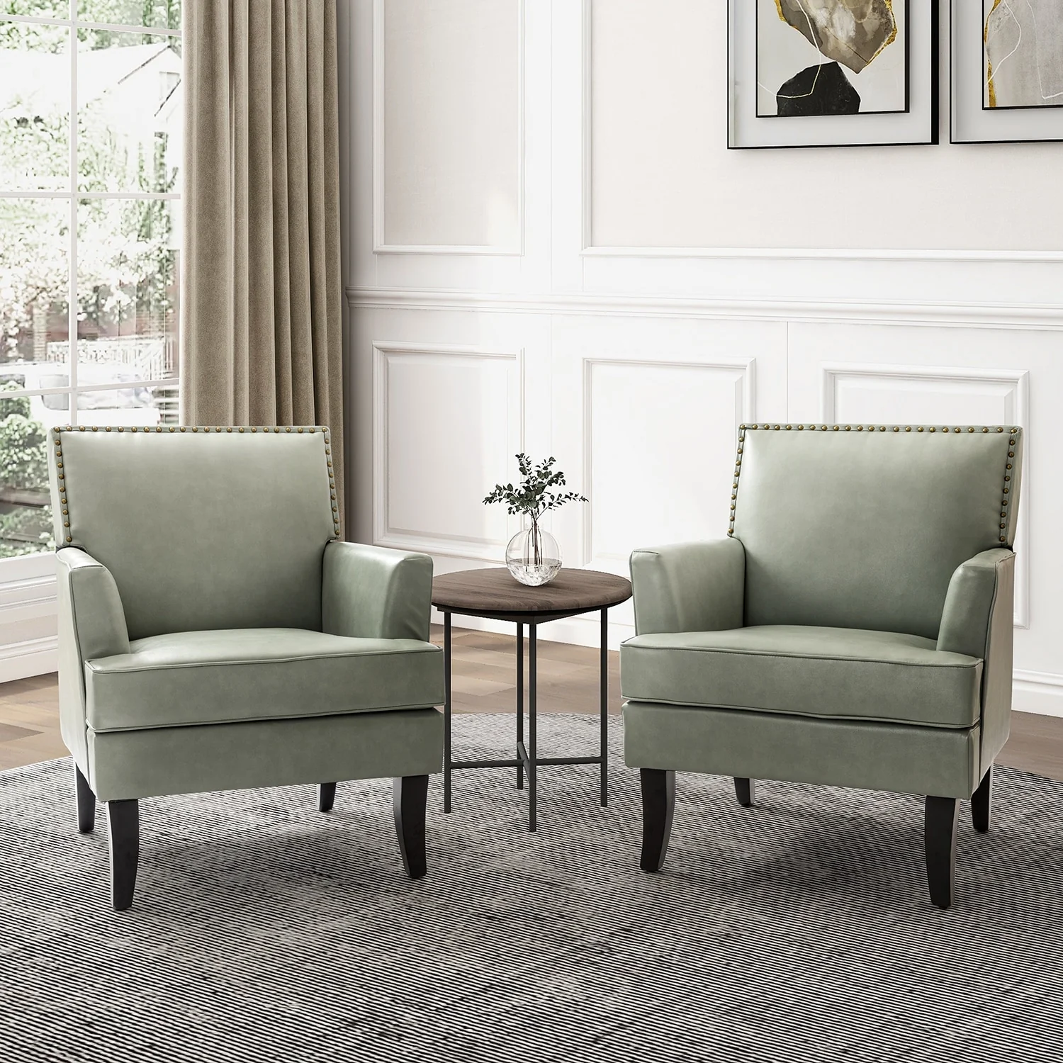 Nileus Modern Classic Polyester Accent Chair with Solid Wooden Legs Set of 2 by HULALA HOME