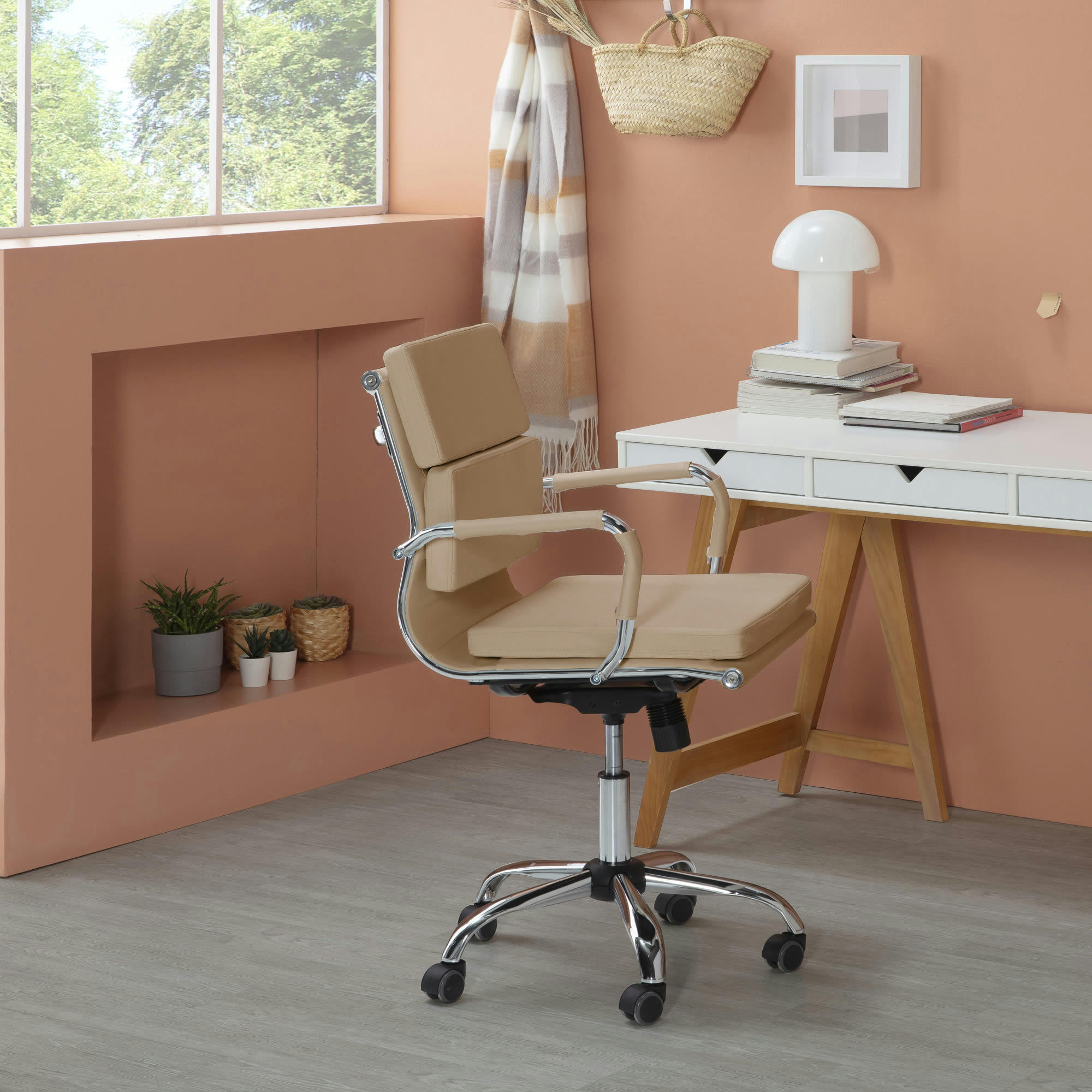 FENIX - Fauteuil de bureau inclinable taupe, cuir synthétique