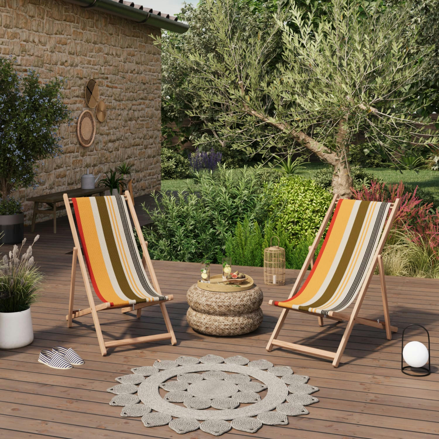 SAMA - Lot de 2 chiliennes en bois multicolore