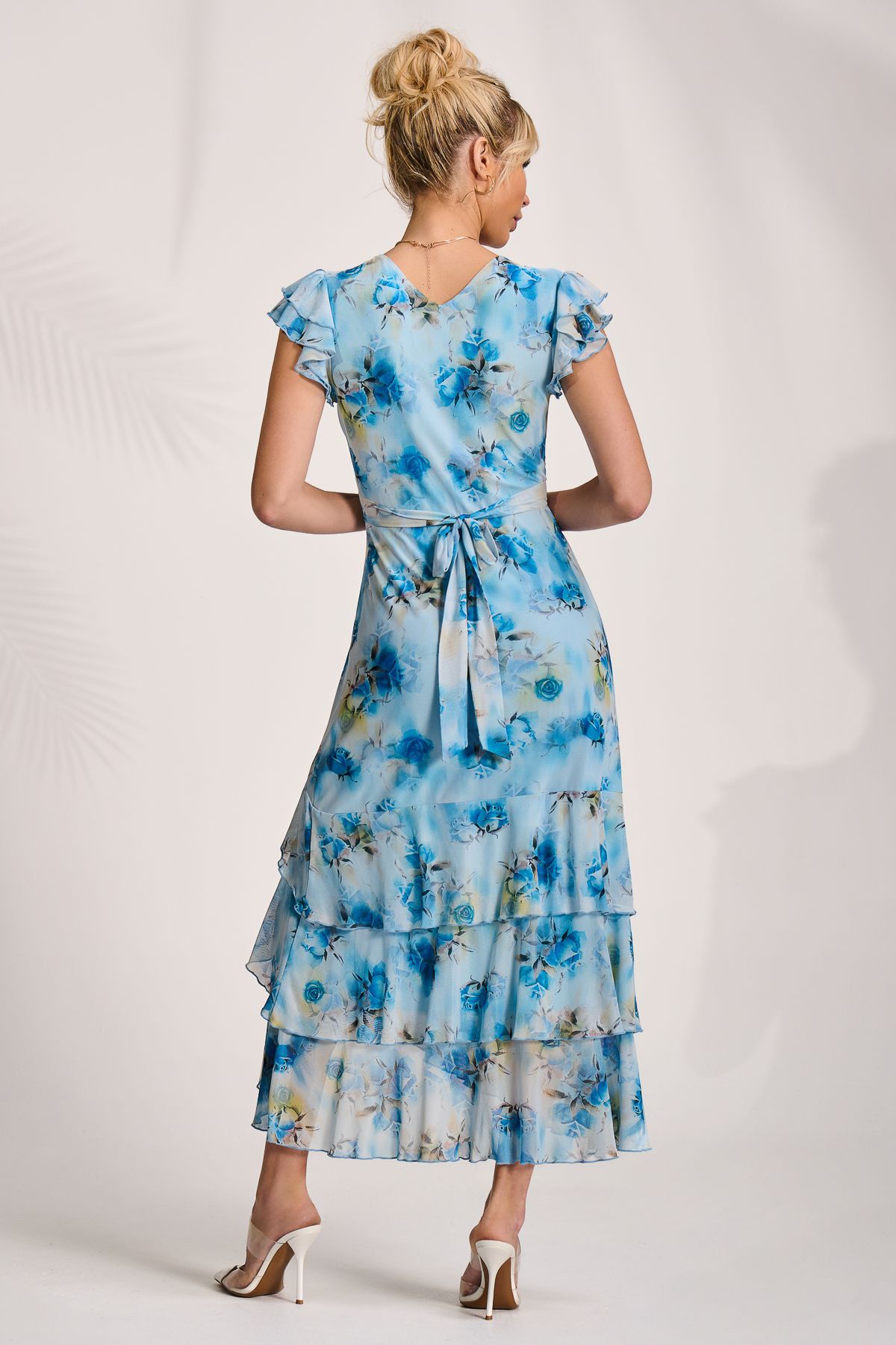 Jolie Moi Mesh Ruffle Detail Maxi Dress