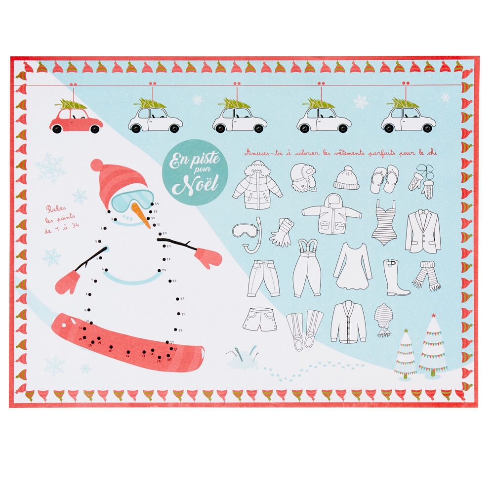 Set de table avec jeux en piste No&euml;l x10