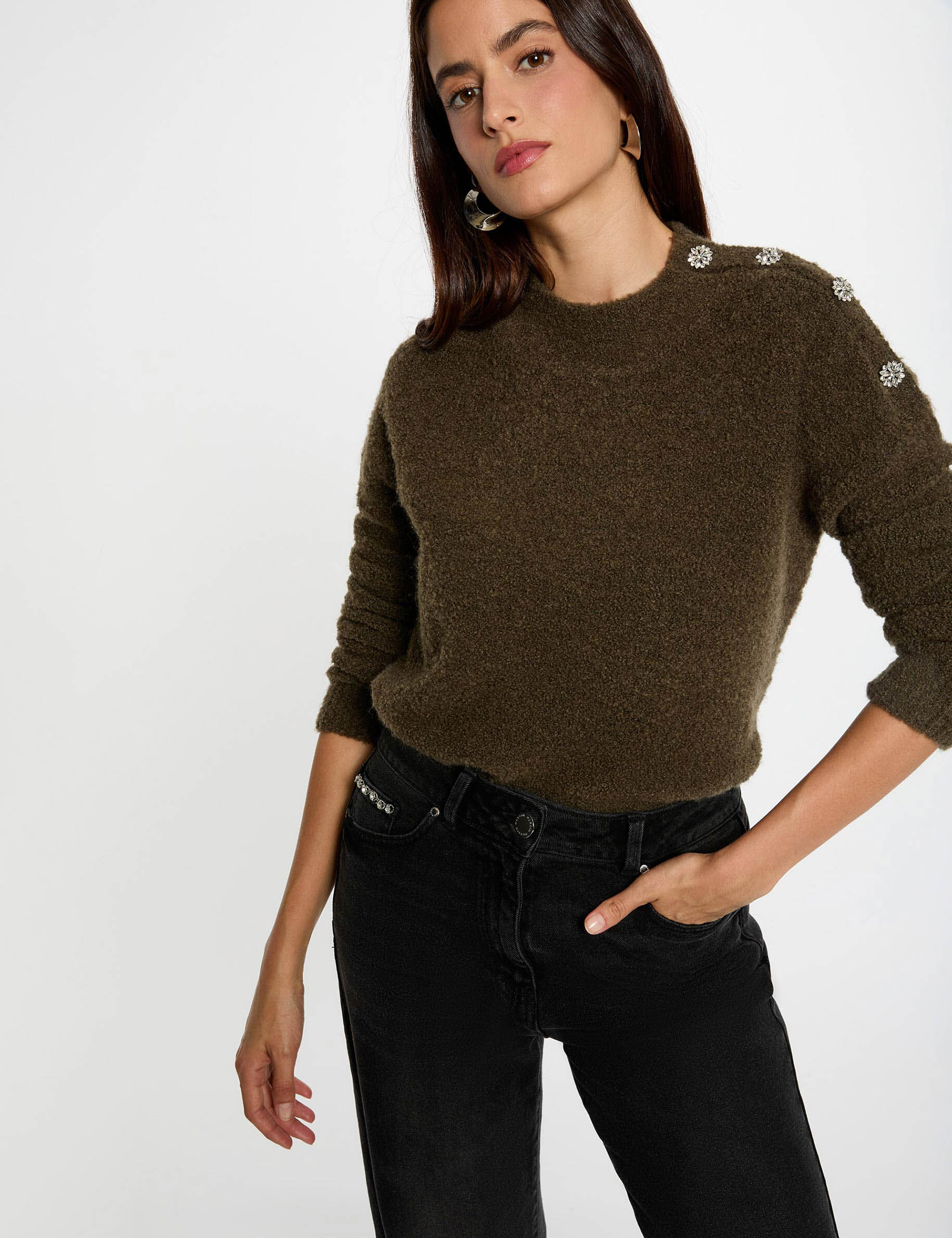 Jumper High Collar And Buttons Khaki Green Women