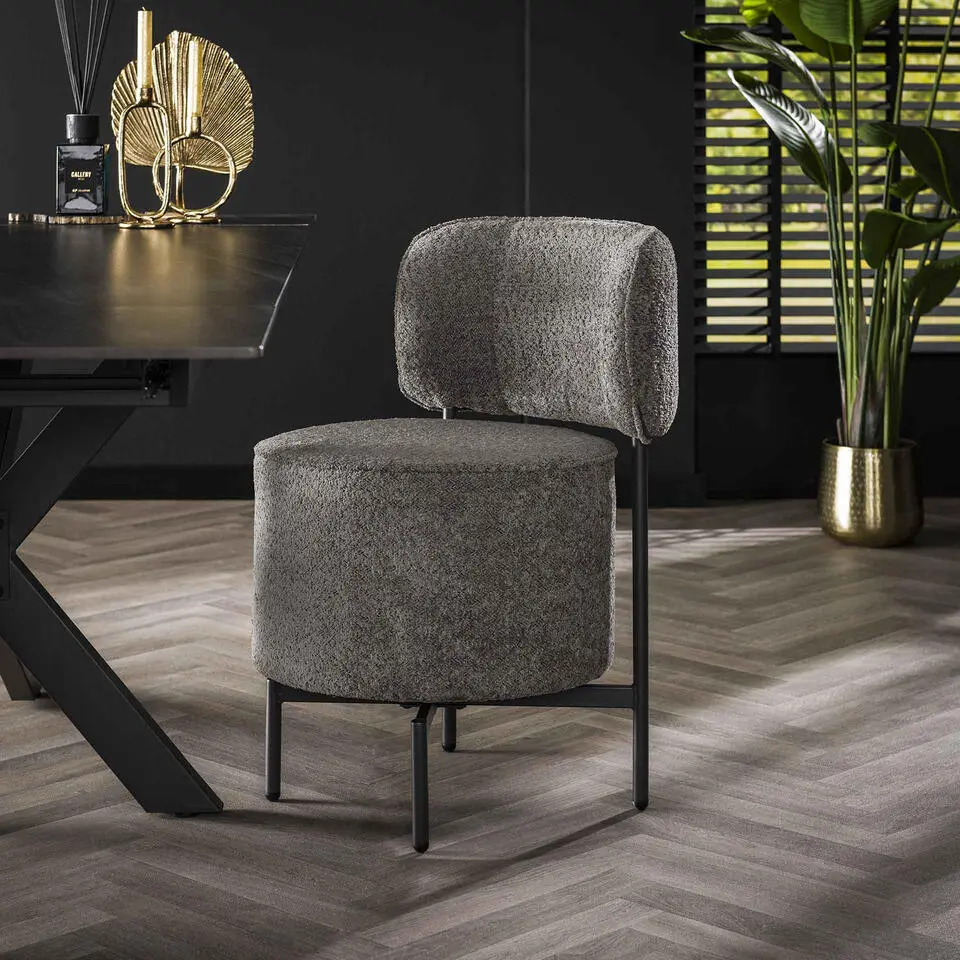 Eetkamerstoel Grijs Boucle - Draaibaar - Cocktail - Set van 2