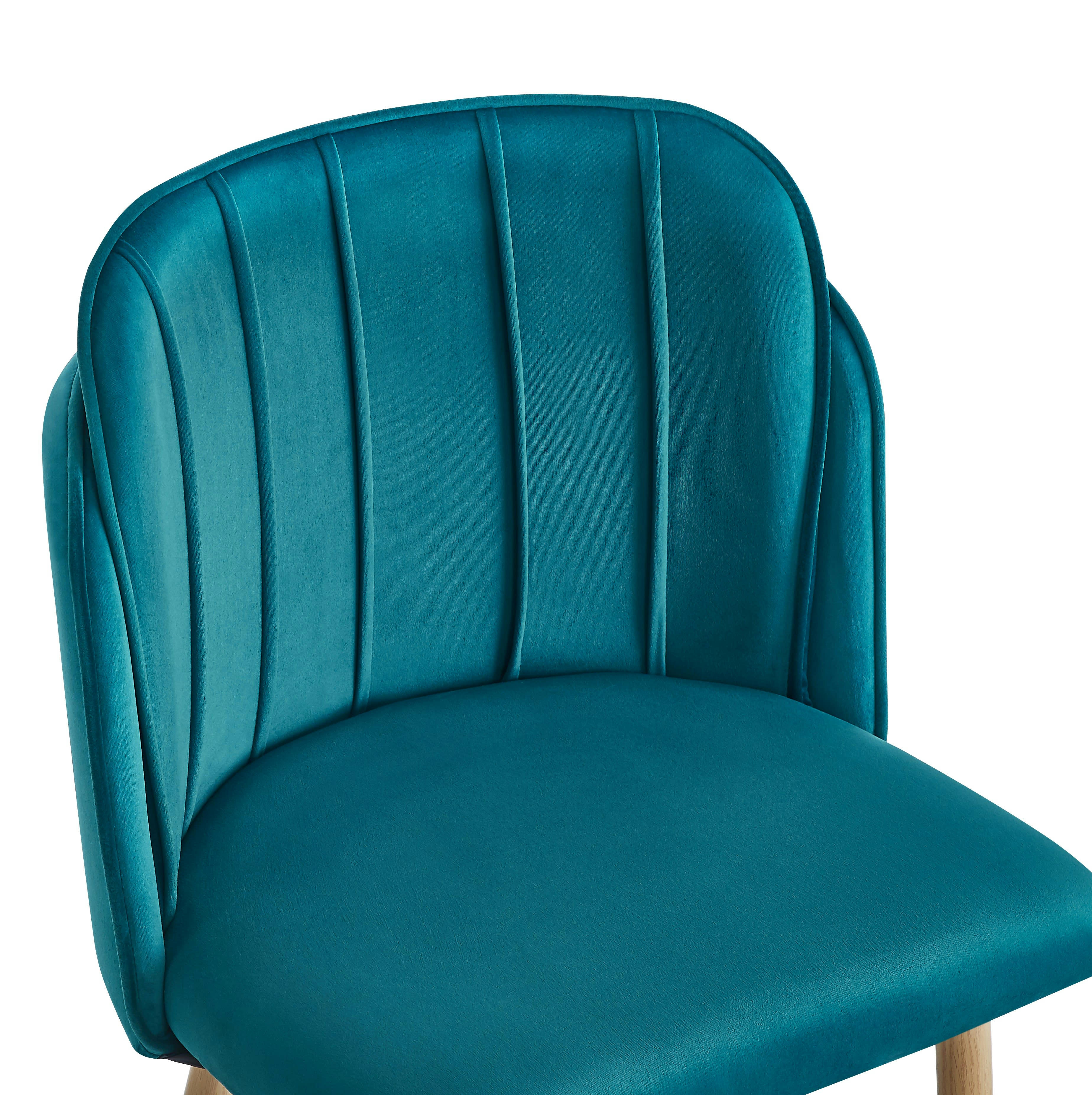 - Lot de 2 chaises en métal effet bois et tissu bleu canard