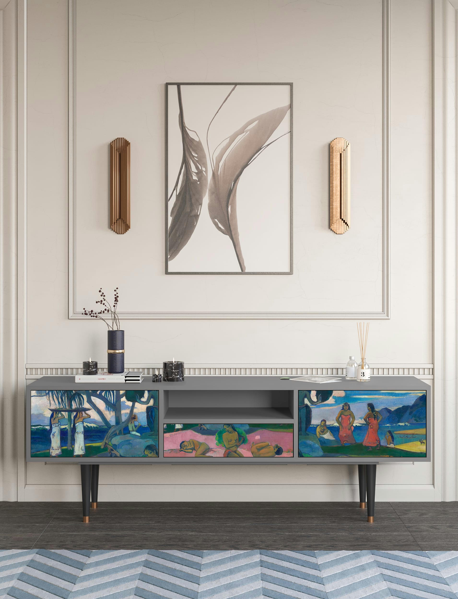 DAY OF THE GOD BY PAUL GAUGUIN - Meuble TV  multicolore 1 tiroir et 2 portes L 170 cm