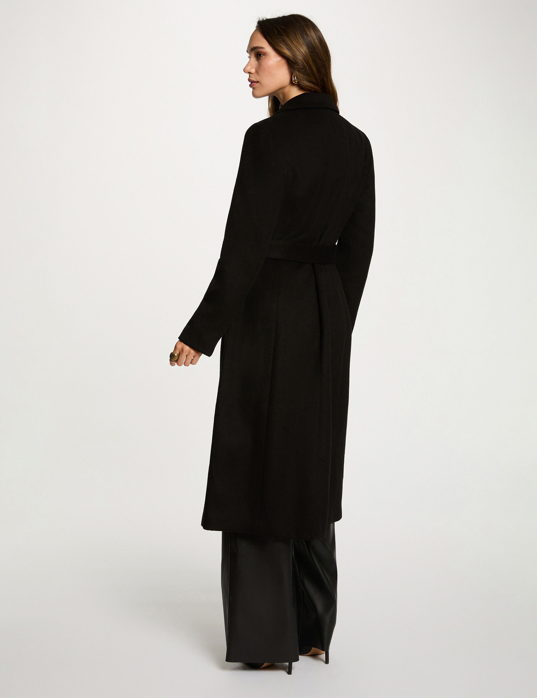 Long Belted Coat Black Women