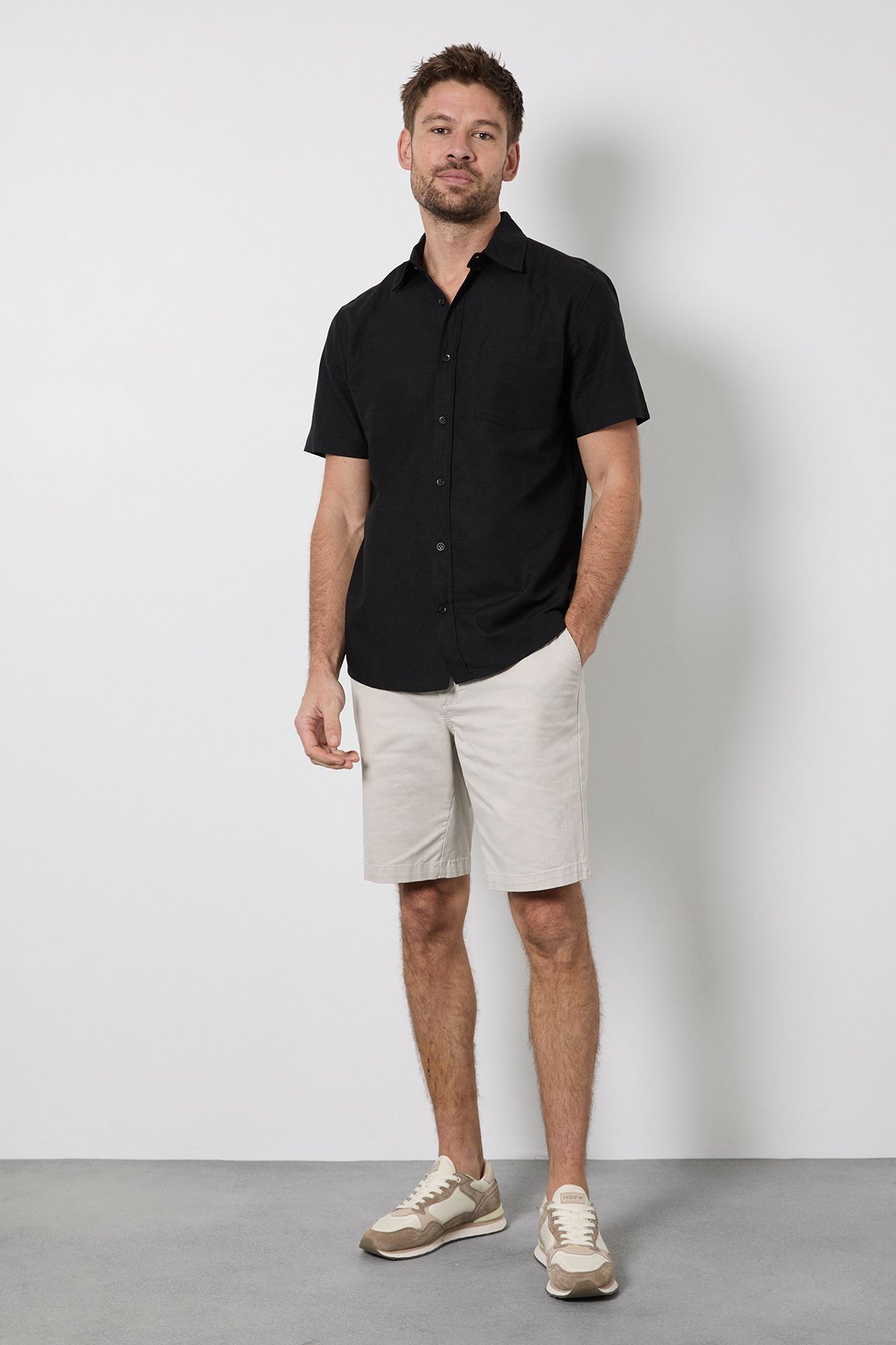 Burton Black Linen Blend Short Sleeve Shirt