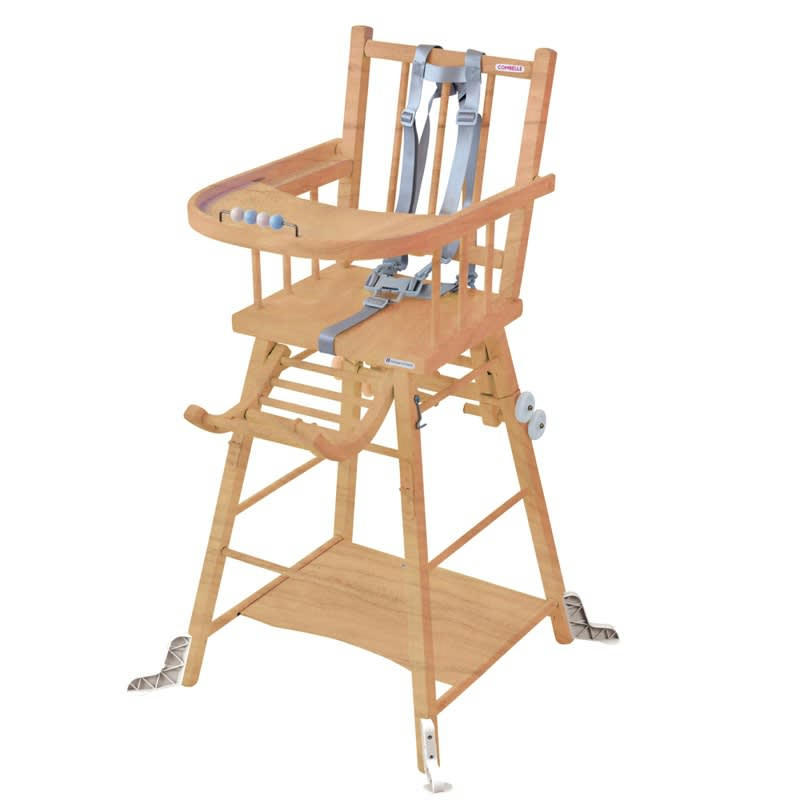 MARCEL - Chaise haute transformable barreaux naturel vernis