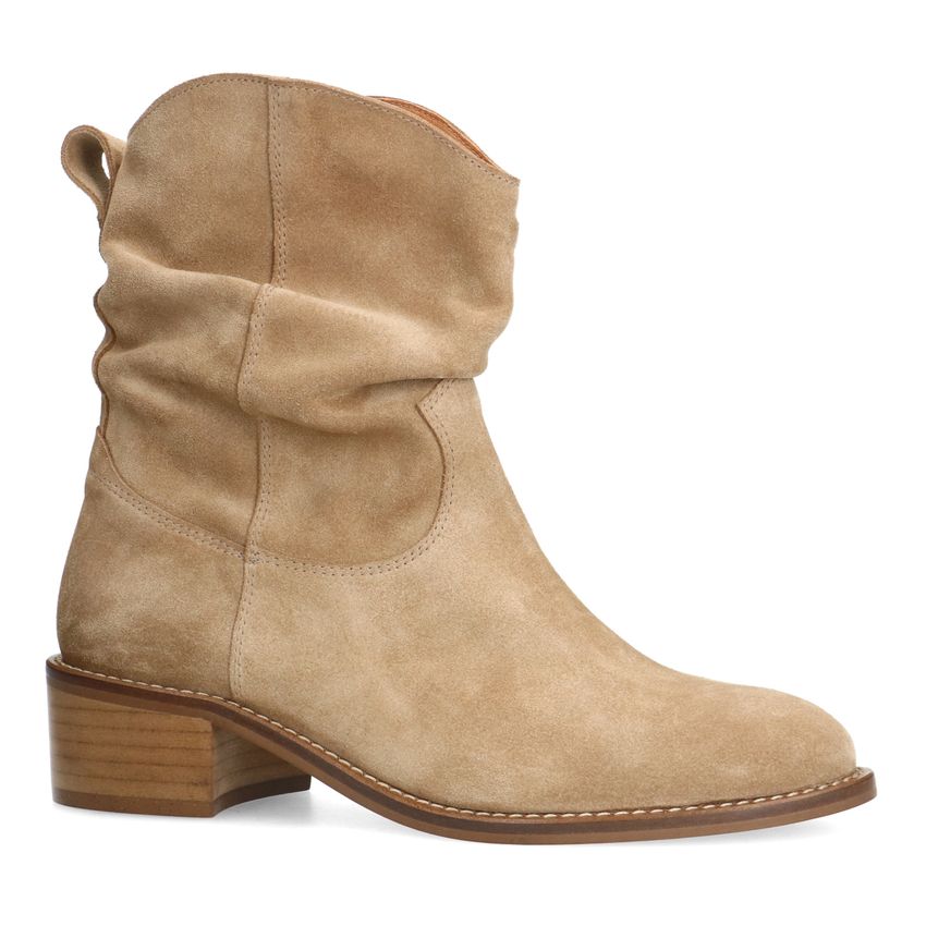 Manfield Beige suède enkellaarsjes met hak