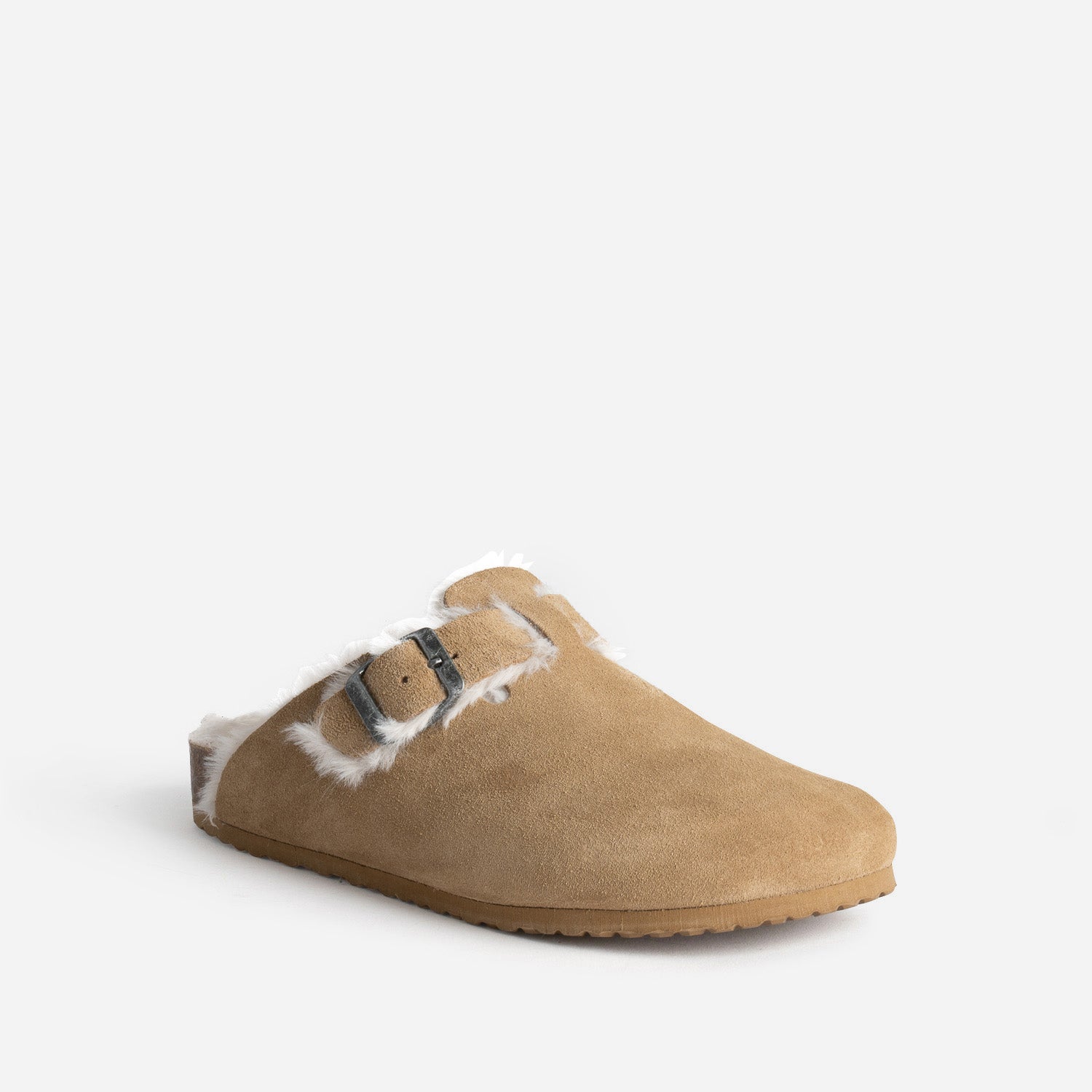 Mule TEXTO beige cuir velours fourré