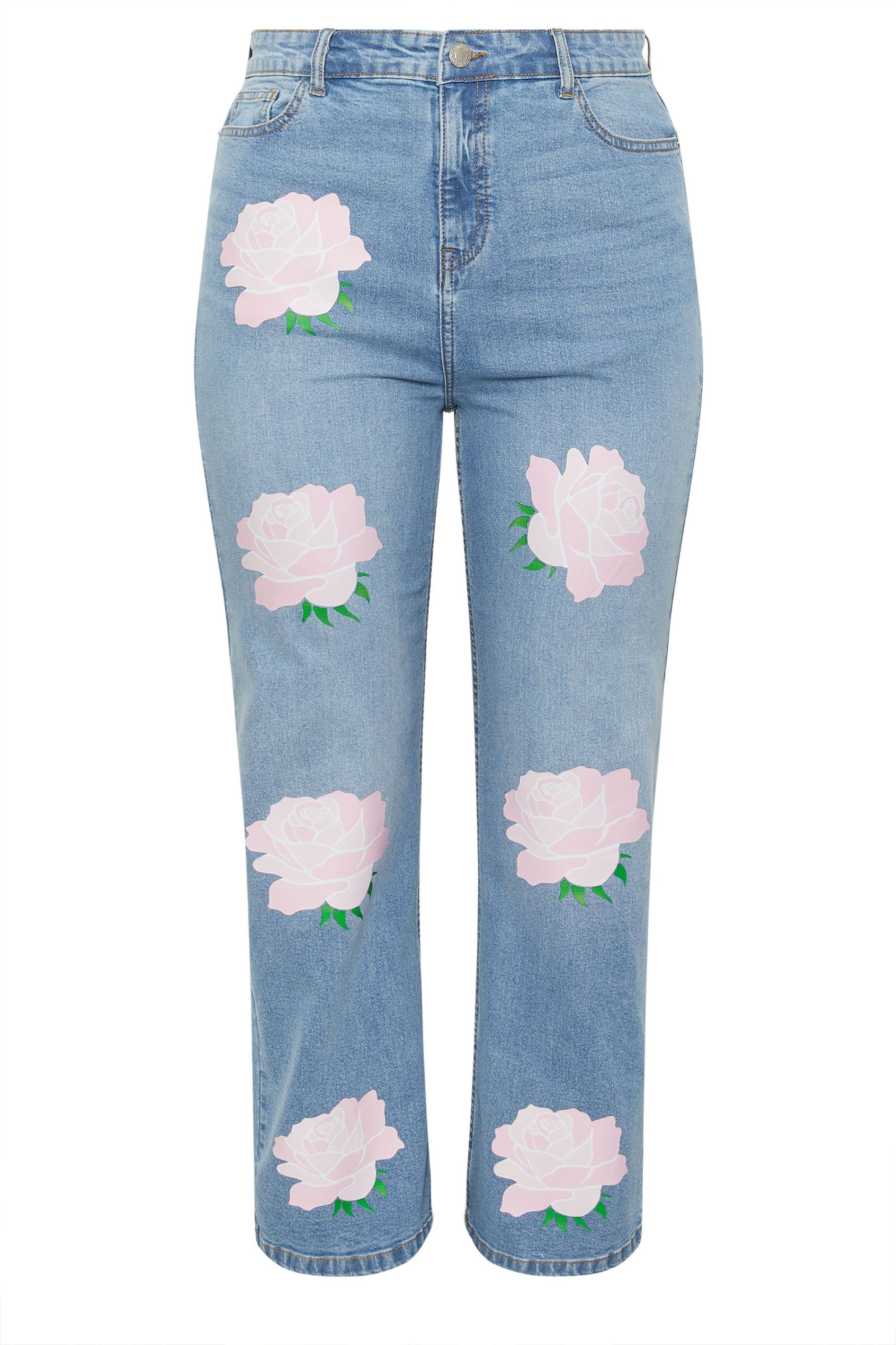 Yours Rose Printed Wide Leg Jeans