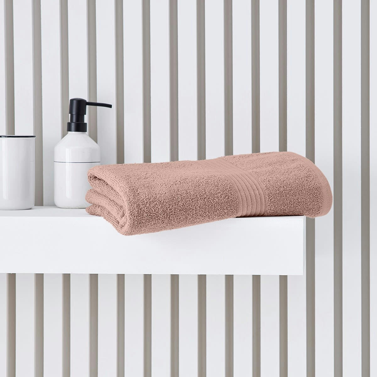 MEVAK BAÑO - Serviette de bain uni en coton rose 50x90