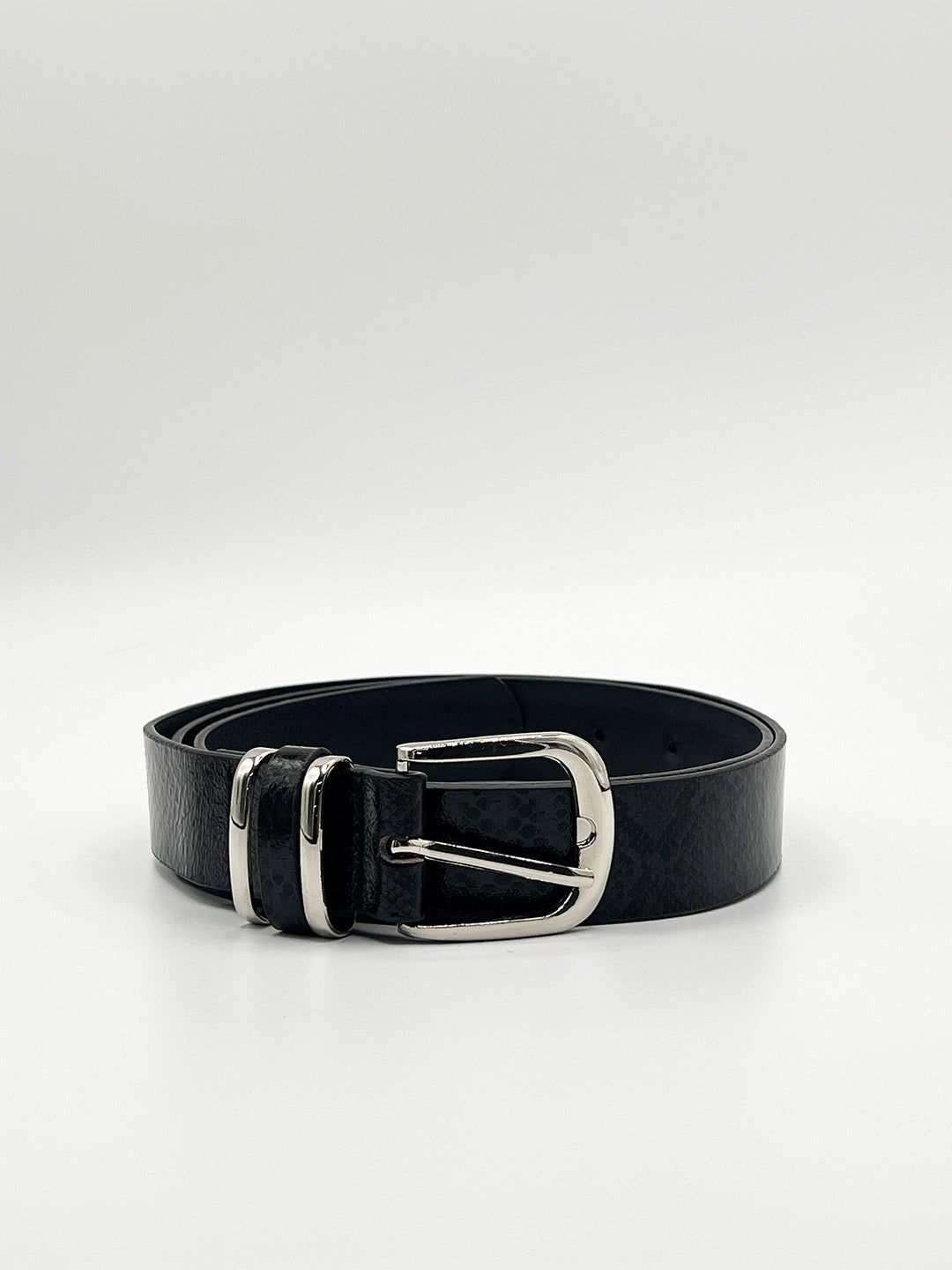 SVNX Snake Print Belt With Silver Metal Buckle In Black