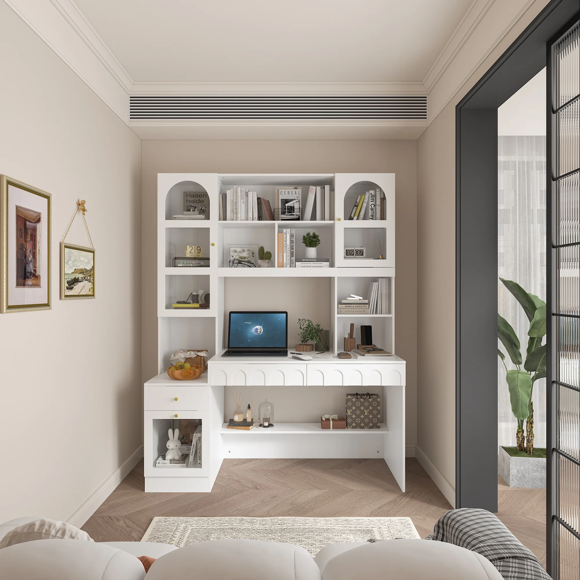 Home Office Bookshelf Spacious Multi-Section Workstation Desk - 62.4x79.1“