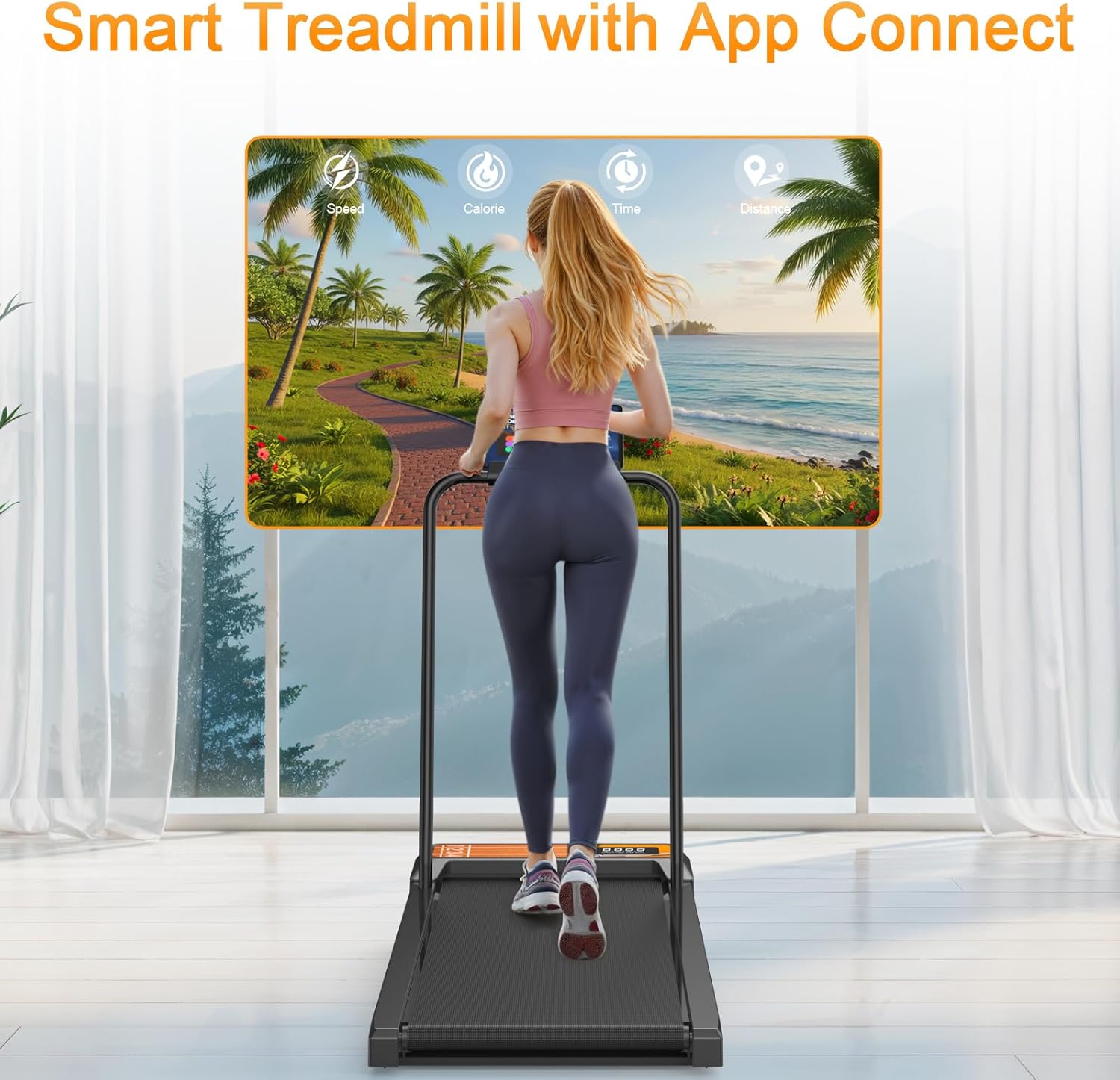 HOELLL Treadmills for Home Small with 0%-8% Incline and APP Sync, Compact Under Desk Walking Treadmill Pad with Handle Bar Removable, Remote Control and LED Display, 2.5HP
