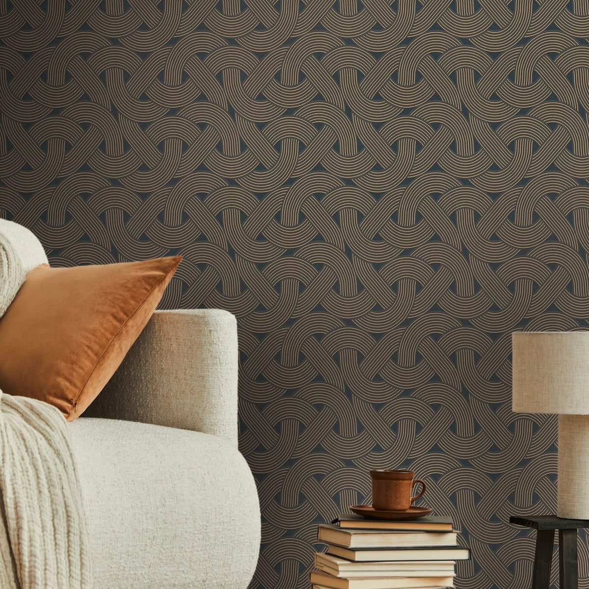 Livingwalls behang art deco motief zwart en goud - 53 cm x 10.05 m - AS-391751