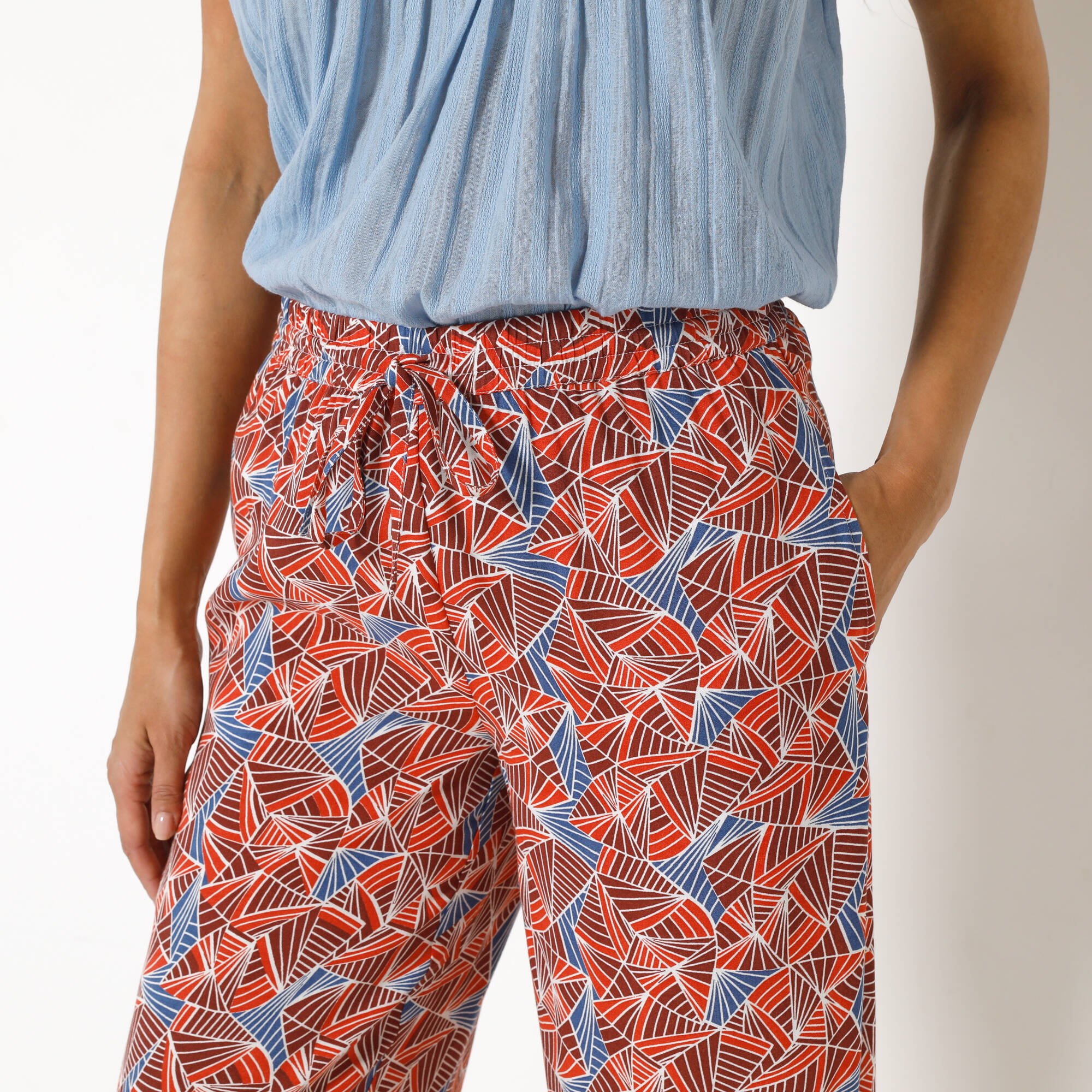 Pantalon fluide imprimé, taille élastiquée