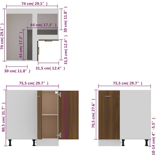 NNEVL Kitchen Cabinet Brown Oak 75.5x75.5x80.5 cm Engineered Wood