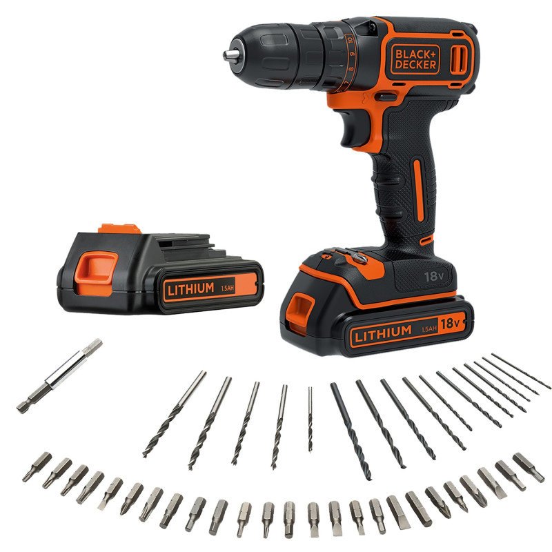 Perceuse visseuse BDC718AS2O-QW 18V avec 2 batteries et 80 accessoires BLACK DECKER