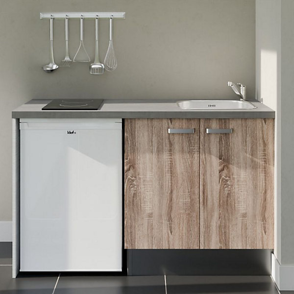 Kitchenette K17 - 140 cm - Façades : Bois - Plan de travail : Gris - Crédences : Non - Evier
