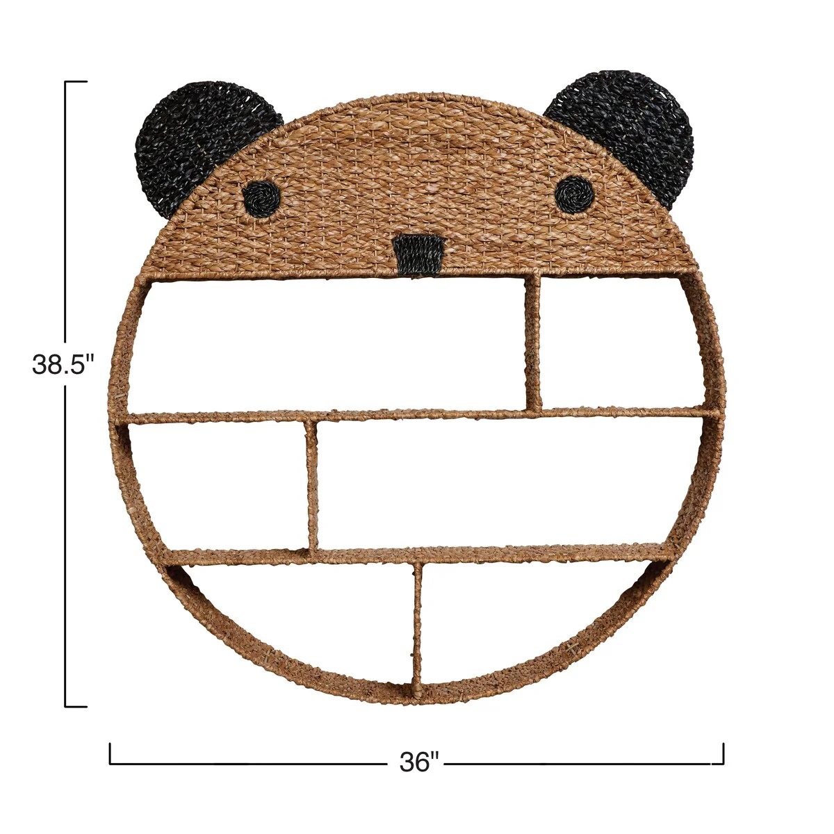 38.5 Round Handwoven Bankuan Bear-Face Wall Shelf with Metal Frame & 6 Compartments