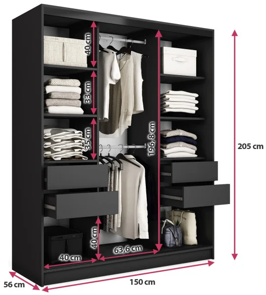 Szafa przesuwna z lamelami 150 cm LOFT artisan