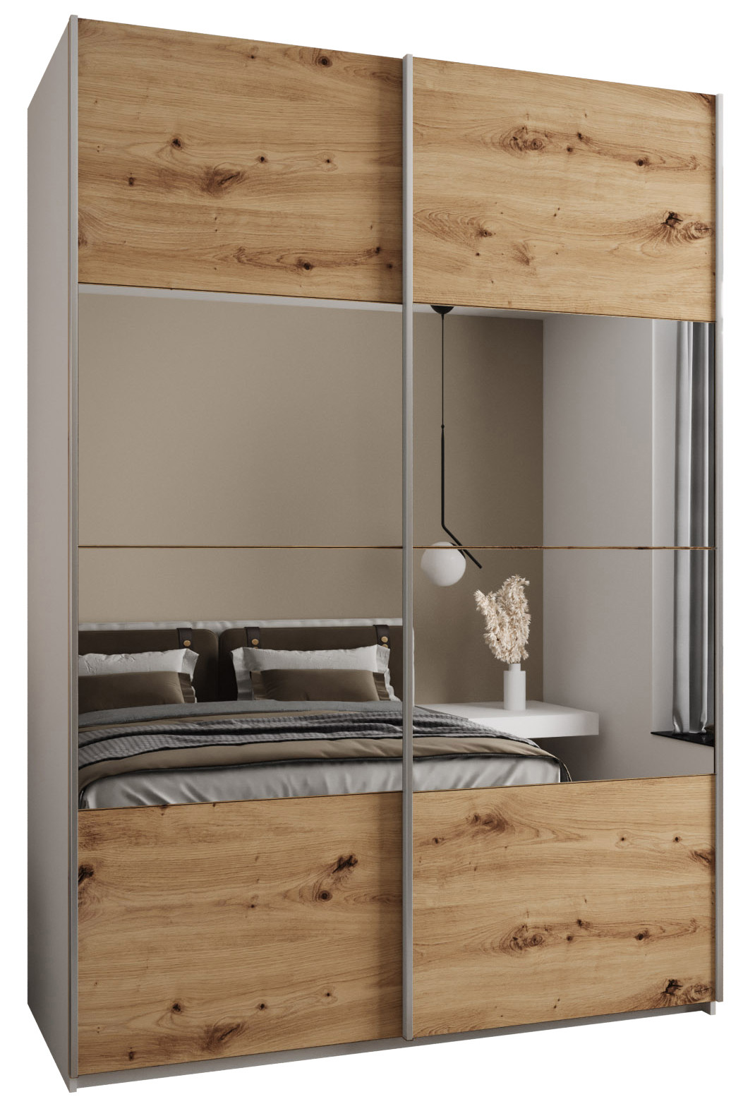 Szafa przesuwna 64 wysoka Lux 4 180 biały artisan srebrny