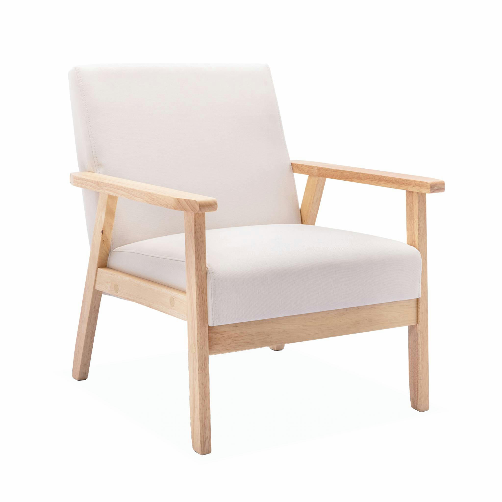 ISAK - Fauteuil scandinave bois et tissu crème