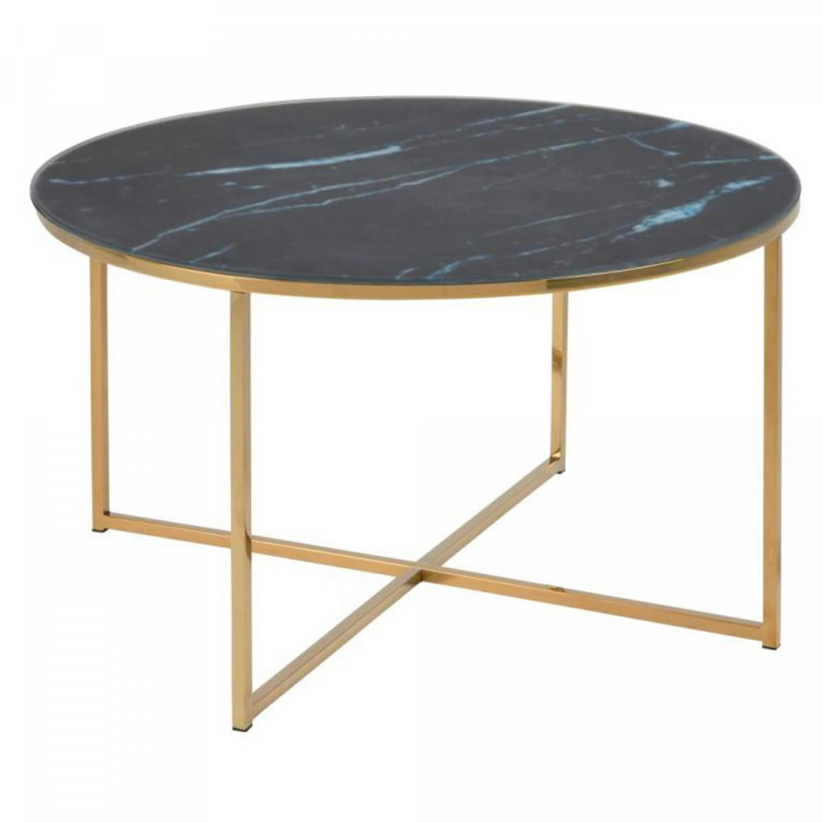 AMINA - Table basse ronde en verre dépoli effet marbre 80cm noir