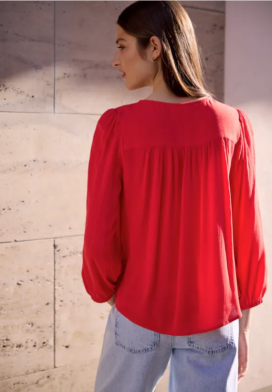 3/4-Arm Bluse mit Rundhals und Knöpfen