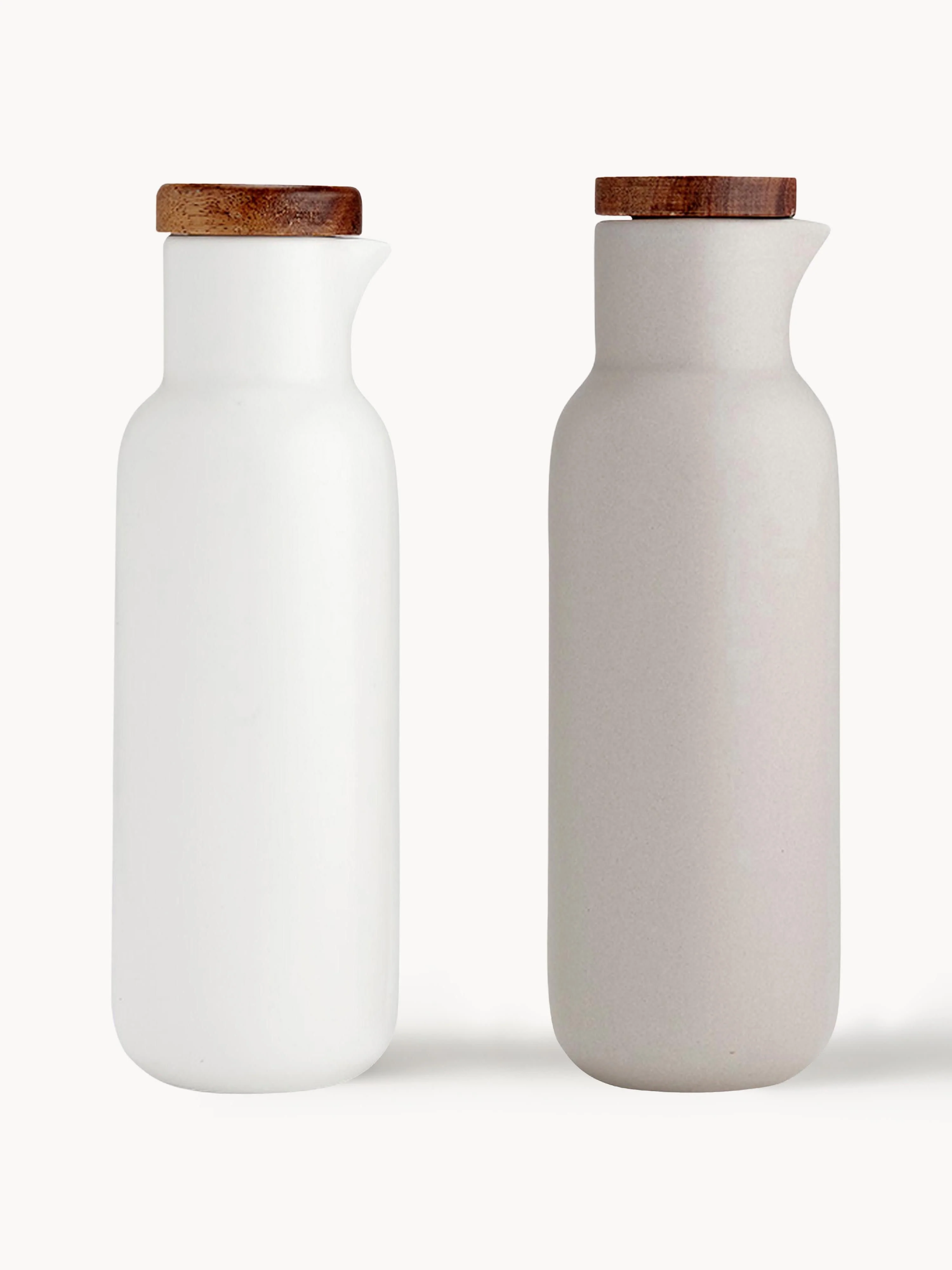 Essig- und öl-Spender Essentials aus Porzellan und Akazienholz, 2er-Set