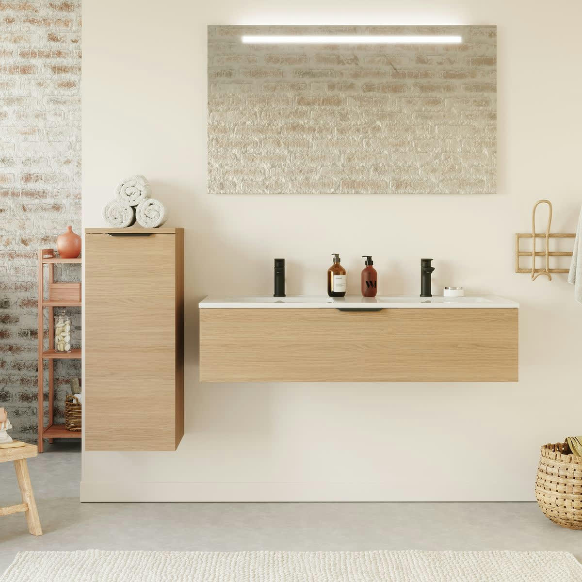 VENICE - Meuble salle de bain double vasque 120cm 1 tiroir Chêne