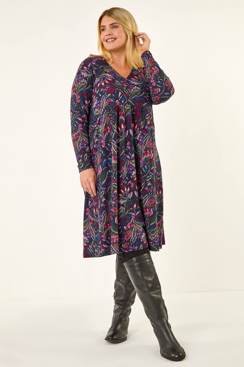 Roman Paisley Soft Stretch V-Neck Dress