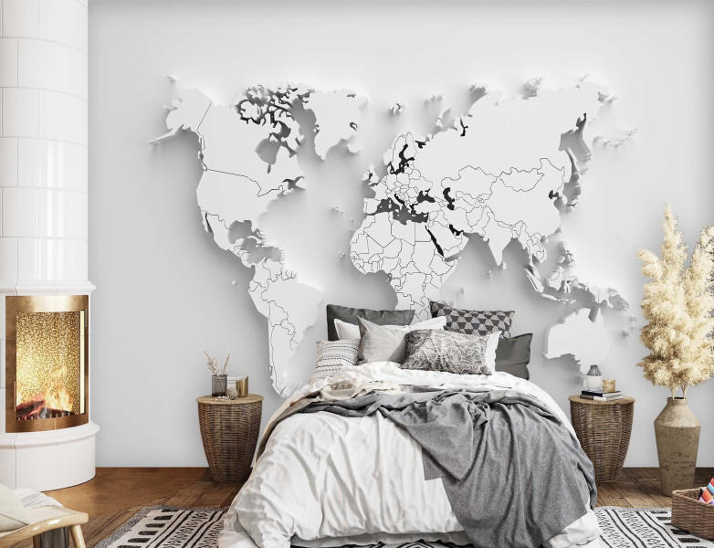 Feeby Fototapeta, Biała mapa świata 3D 150x105