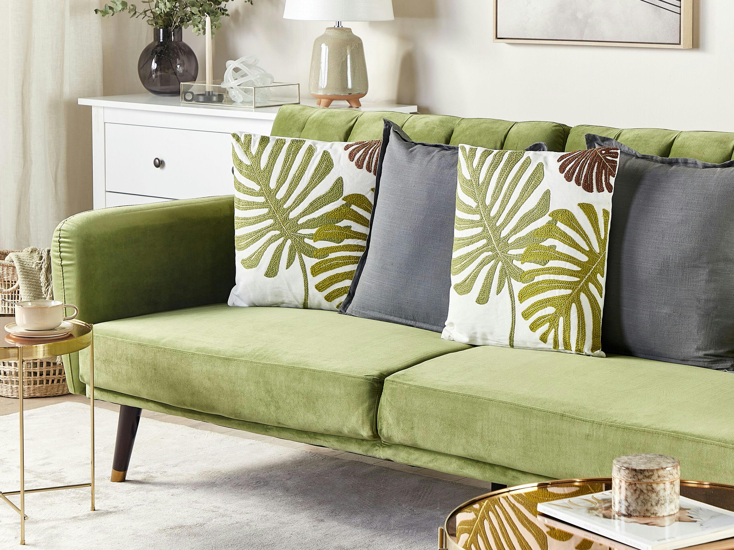 ZENOBIA - Lot de 2 coussin décoratifs en tissu vert 45x12cm