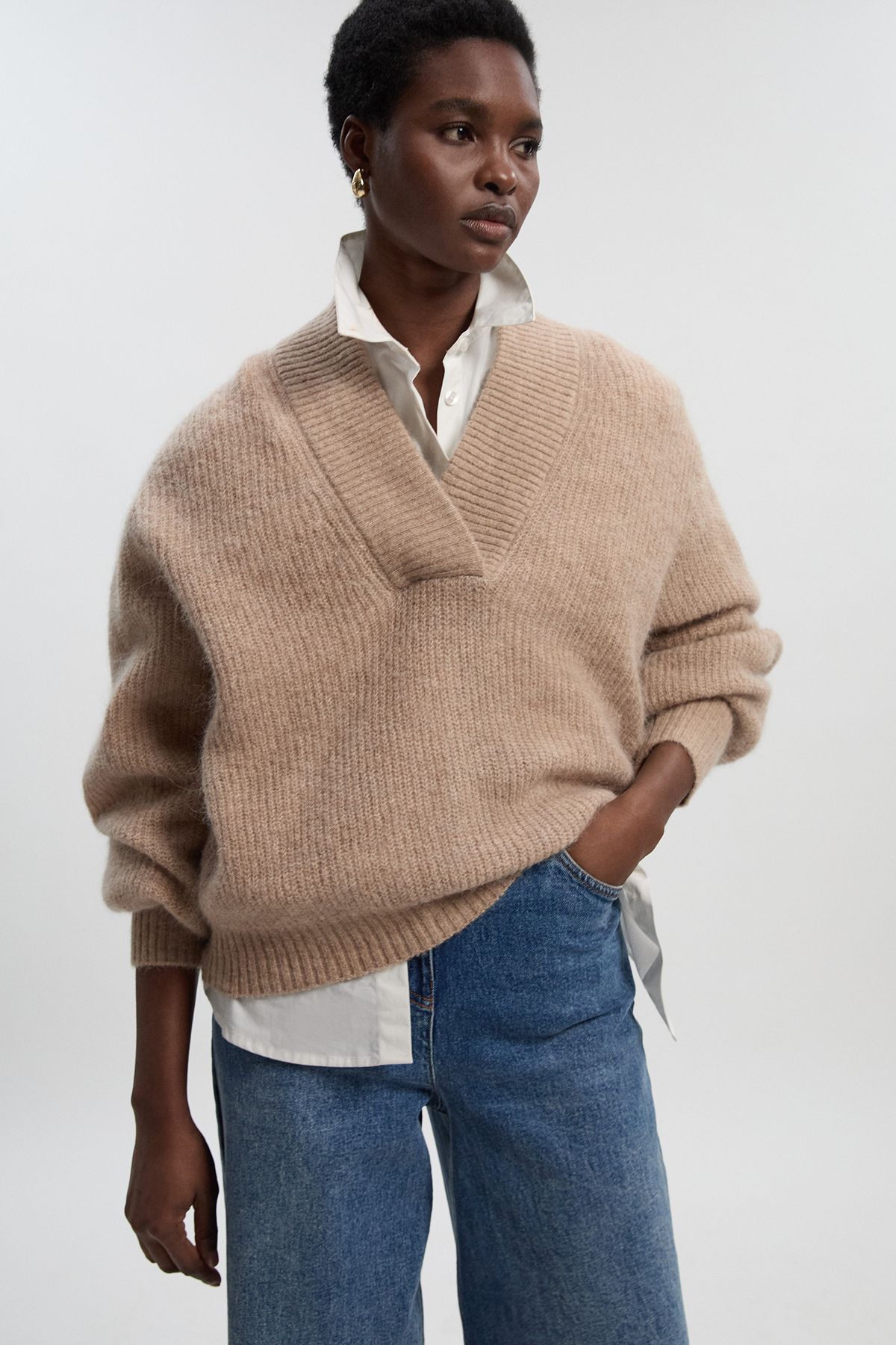 KarenMillen Light Weight Alpaca Blend V Neck Knitted Jumper