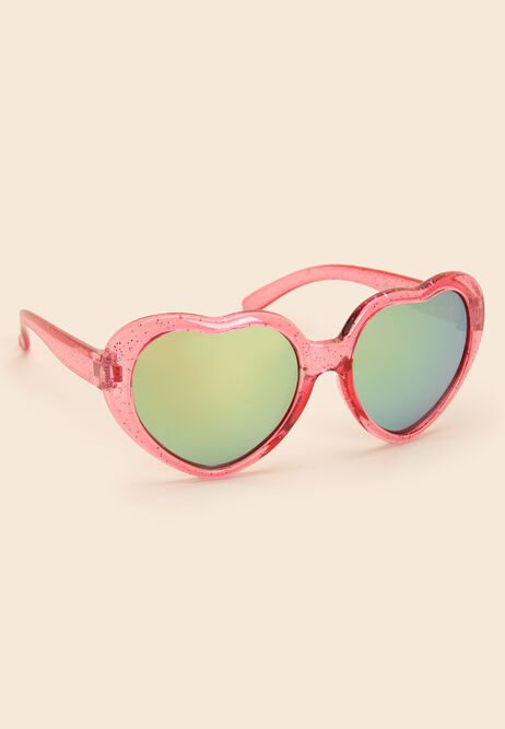 Girls Pink Glitter Heart Sunglasses