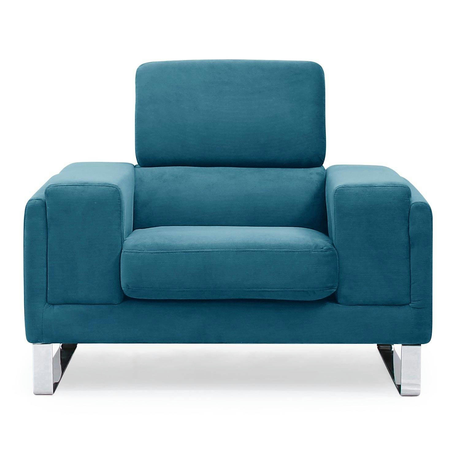 BARTH - Fauteuil velours côtelé bleu