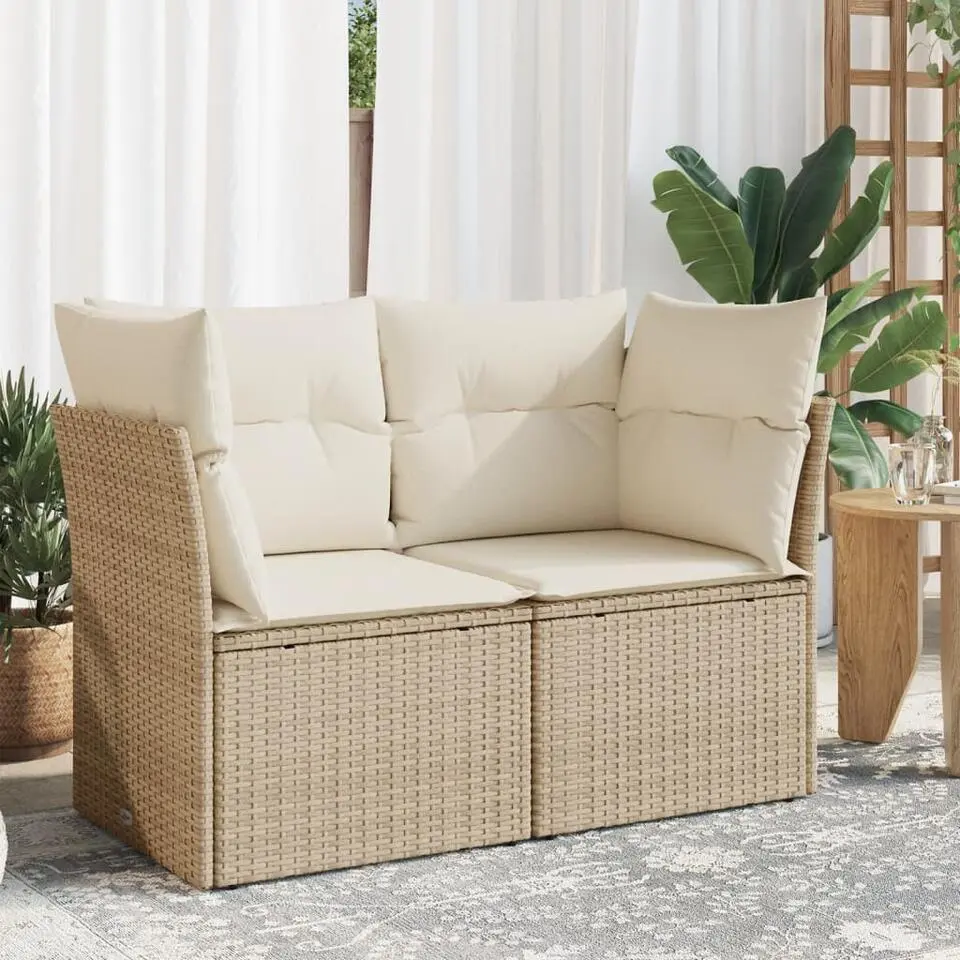 vidaXL - Tuinbank 2-zits - Beige - Poly rattan - Met kussens