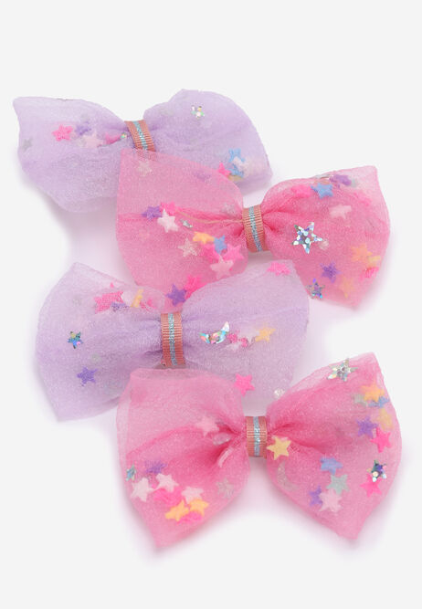 Girls 4pk Pink & Purple Shaker Bow Hair Clips