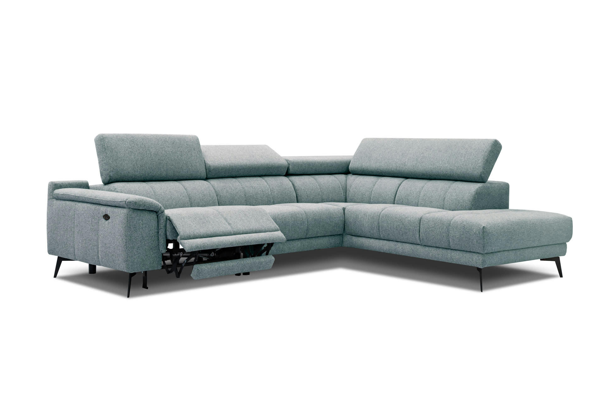 FIERO - Canapé d'angle droit 5 places relax électrique tissu bleu clair