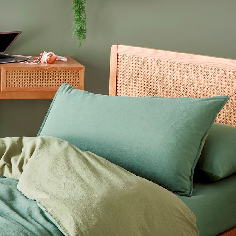 Stonewashed Cotton Forest Green Quilt Cover Set