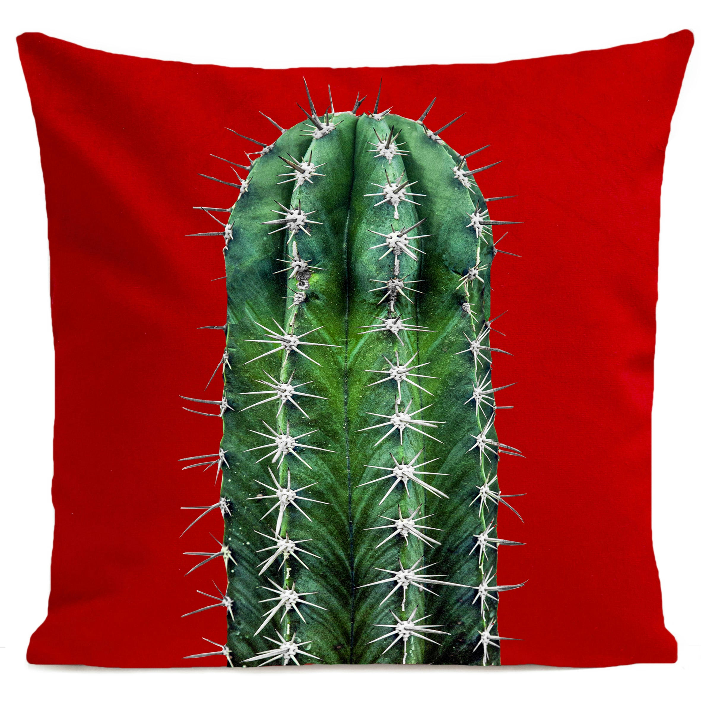 - Coussin tropical cactus suédine rouge 40x40cm