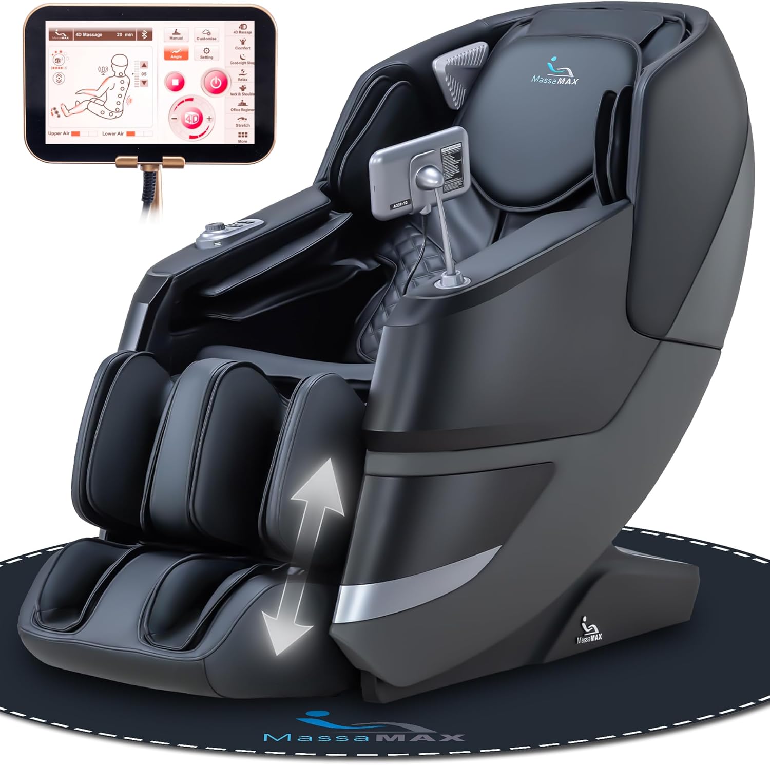 MassaMAX MT339 4D Massage Chair, Full Body Recliner with Auto Footrest, Zero Gravity, OTA Cloud Tech, SL Track, Deep Yoga Stretch, 27 Modes, APP, AI Control, and Heating (Deep Black)