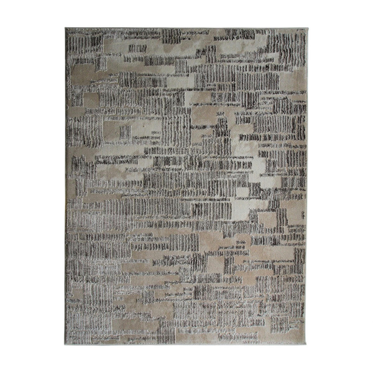 GOYAVE - Tapis graphique effet kapla beige 120x170