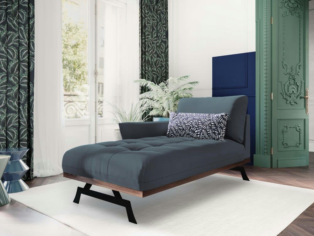 OLIVIER - Méridienne 1 place en tissu structuré bleu