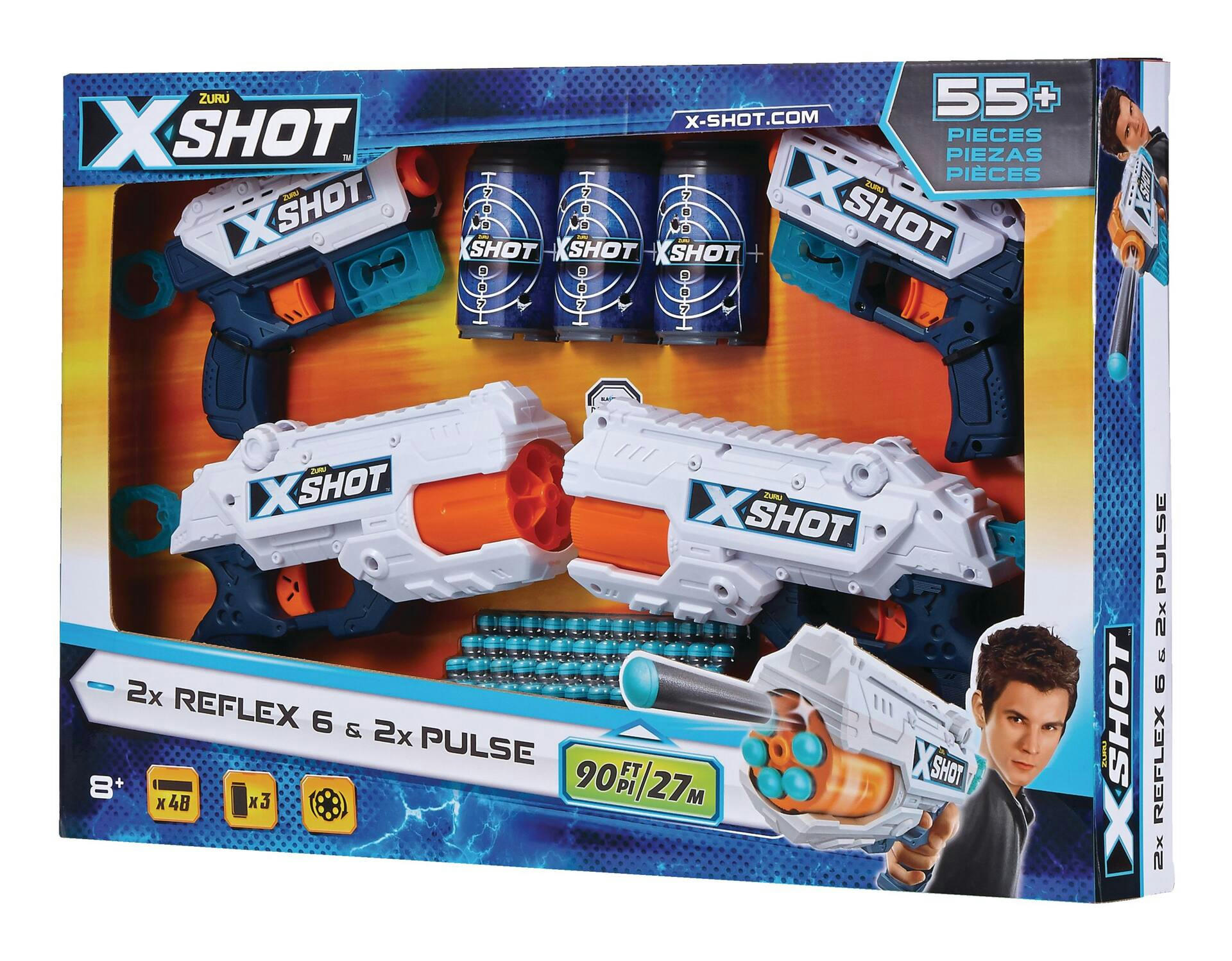 ZURU X-Shot Excel Double Kickback Foam Dart Blaster Combo Pack (48 Darts, 3 Cans), Age 8+